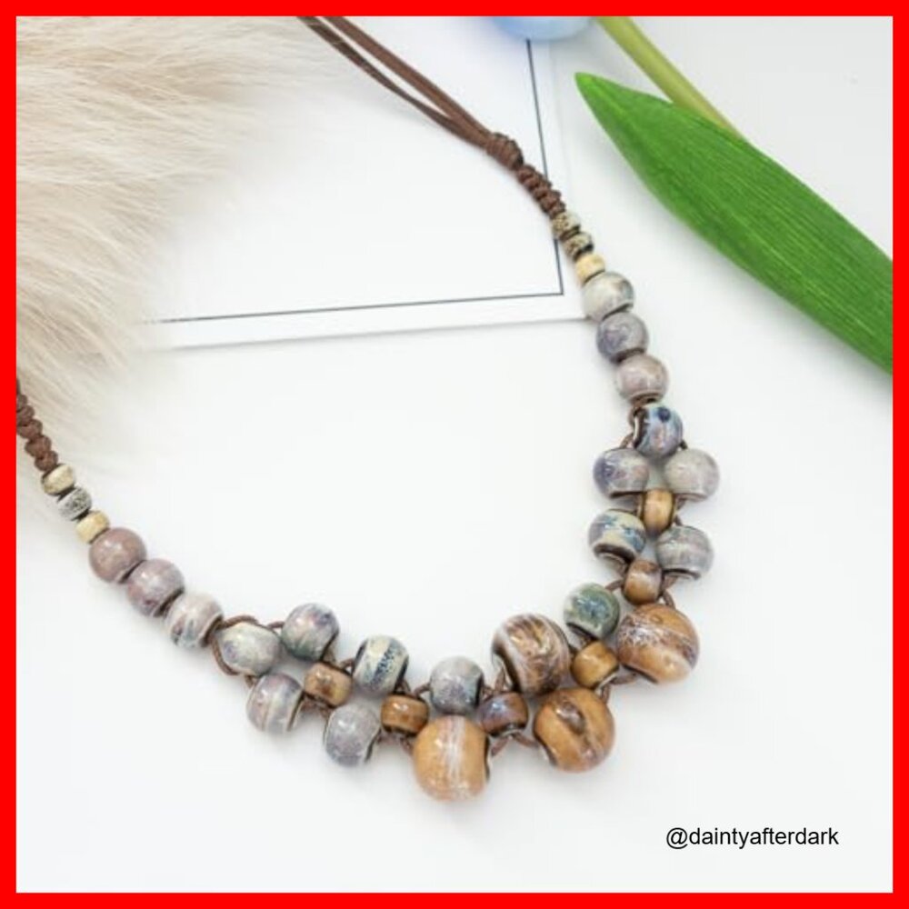 Adjustable Ceramic Bead Bohemian Statement Neckla… - image 2